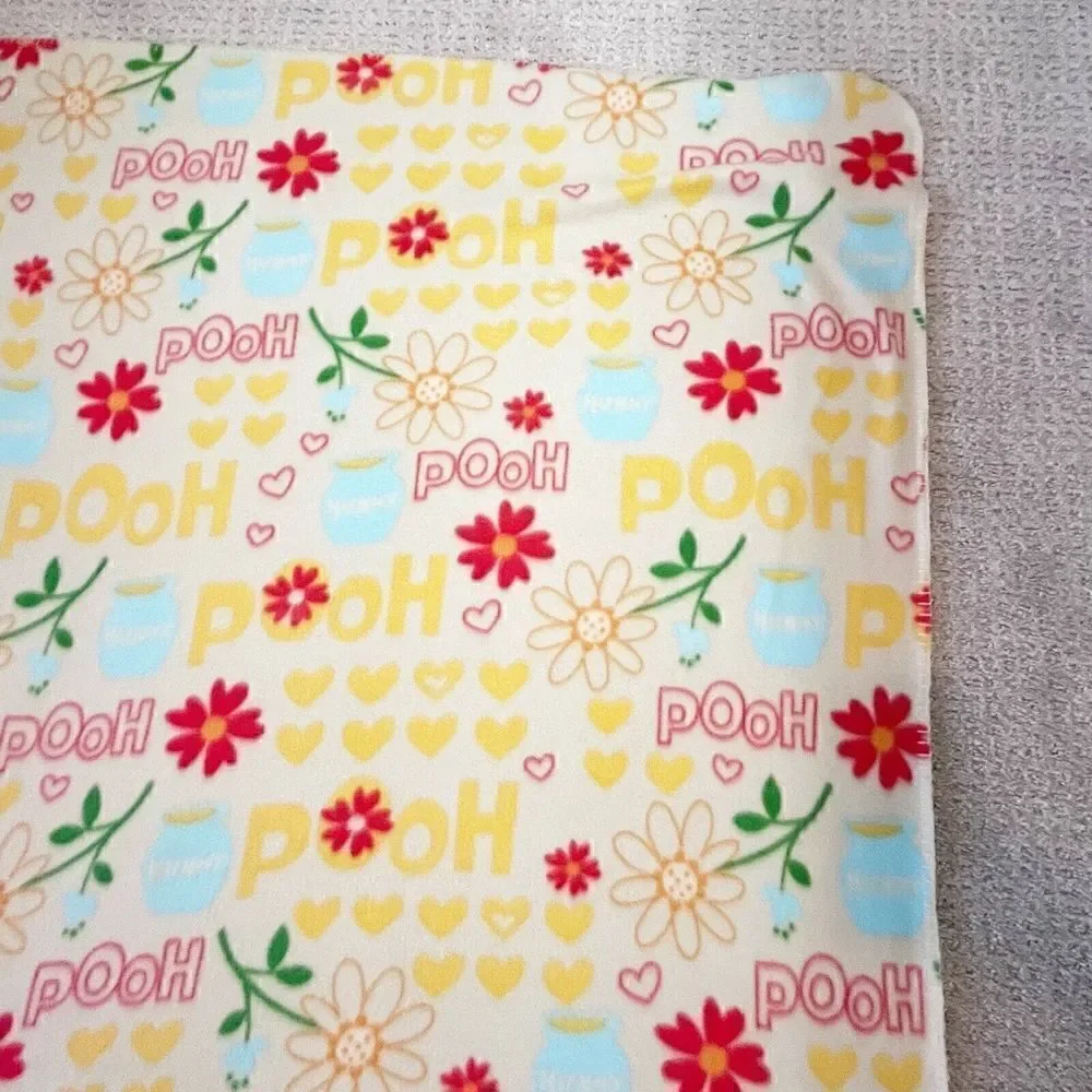 Disney Pooh Yellow Fleece Blanket Soft Nursery Honey Pot Pink Floral Vintage